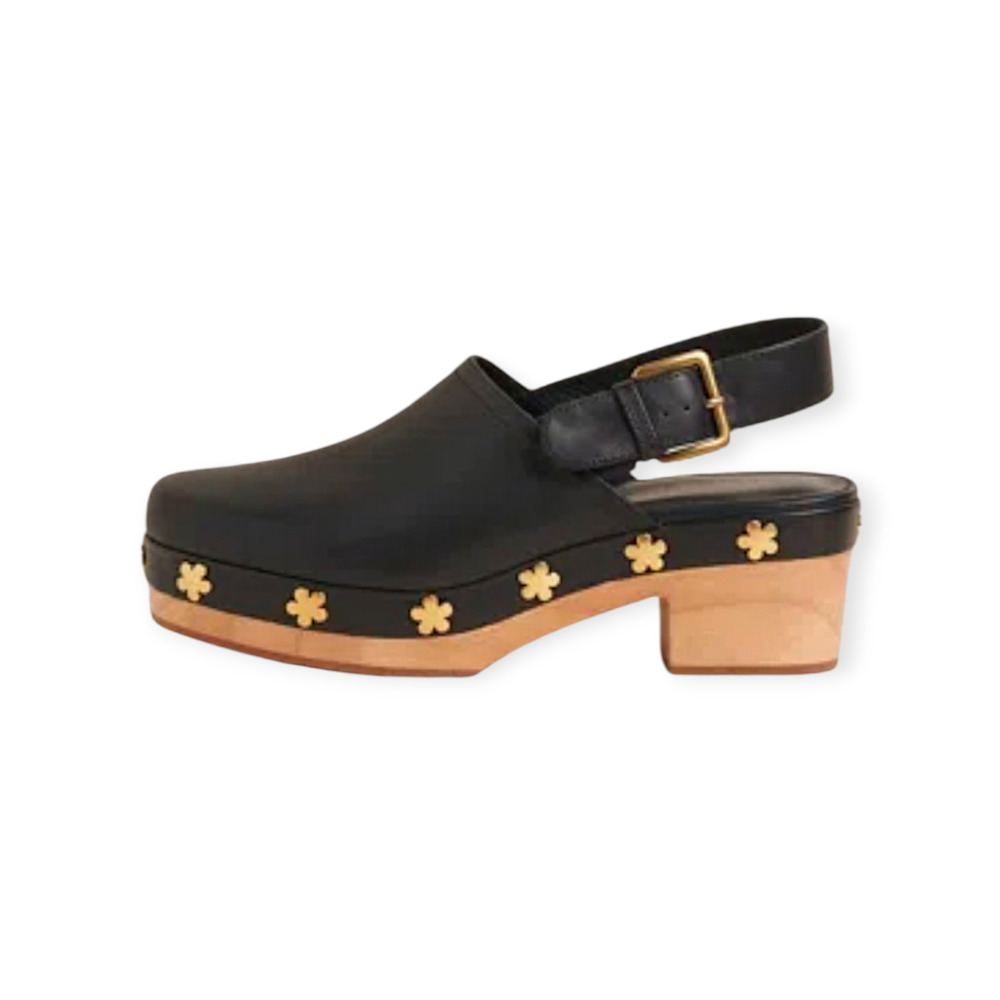 Charlotte Stone Jona Platform Flower Studded Strappy Clogs in Black Size 10